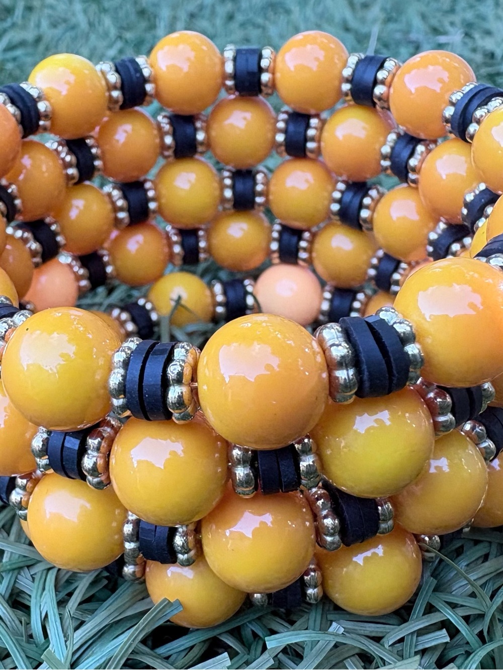 Orange  Beaded Coil Bracelet - Memory wire wrap